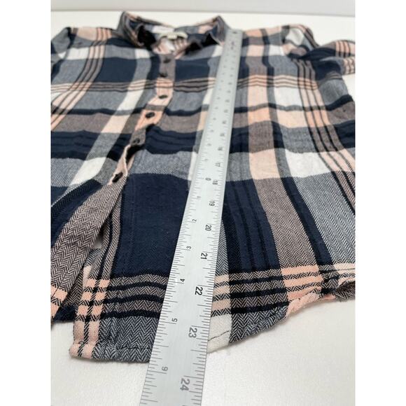 Olive‎ & Oak Plaid Long Sleeve Flannel Button Down Shirt Top Navy Pink Medium - Picture 6 of 8